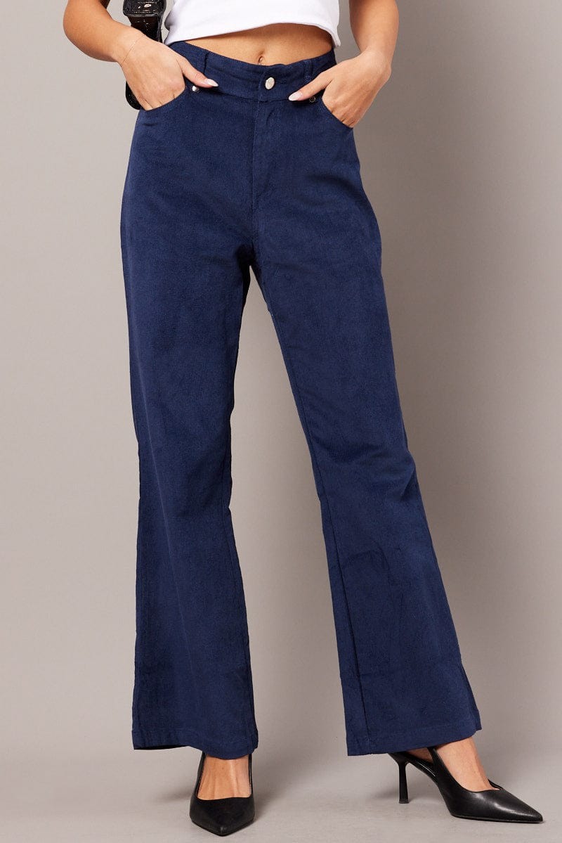 Blue Wide Leg Pants High Rise Corduroy view 2