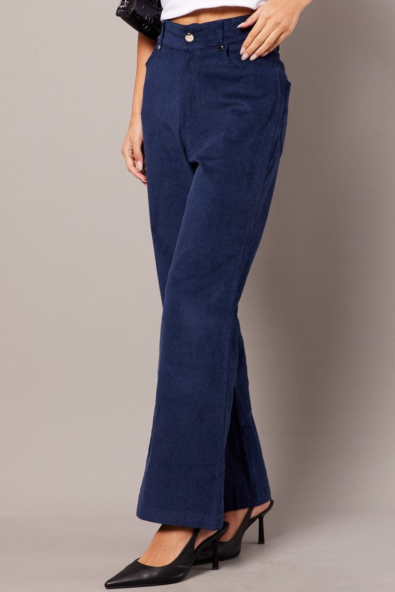 Blue Wide Leg Pants High Rise Corduroy view 3